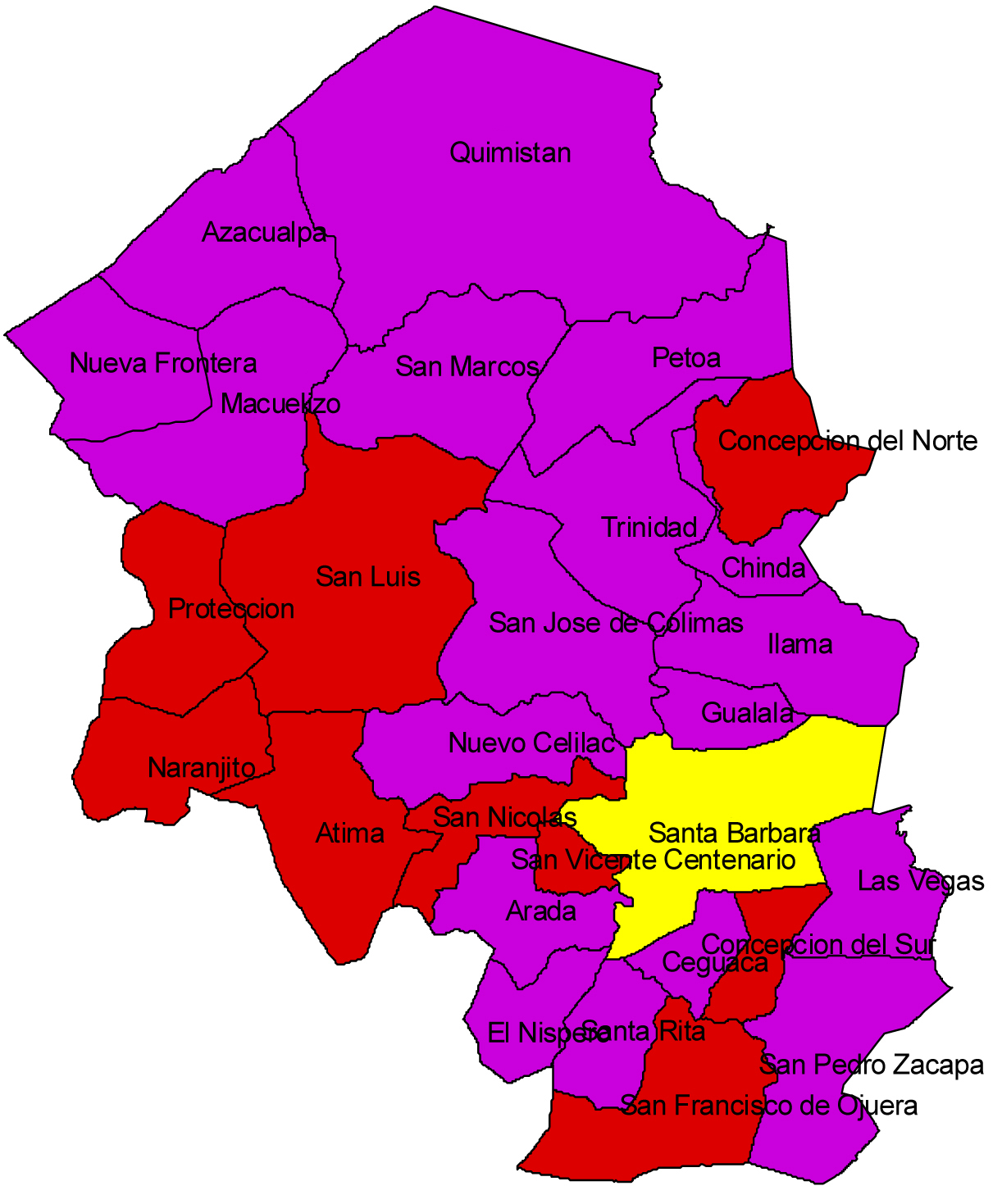 Division politica del departamento Santa Bárbara